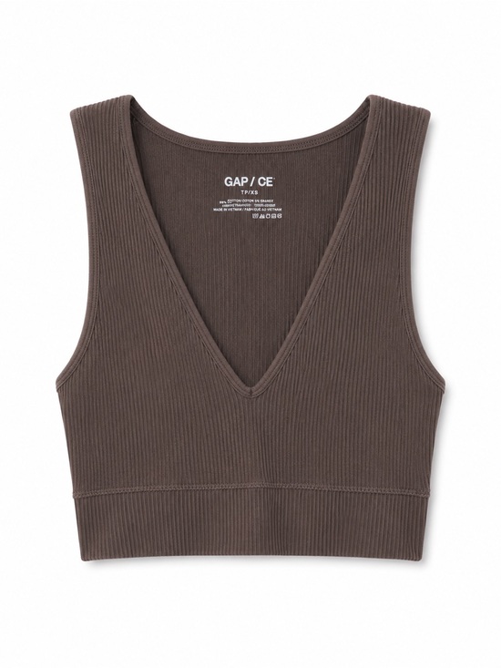 Garage Tops - Garage Brown Ribbed V-Neck Crop Top / Sports Bra - Size XS not padded soft knit